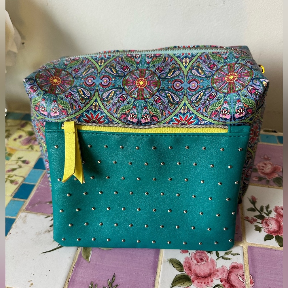 Ipsy Heathcote & Ivory Multicolour Teal Mandala Boho Cosmetic Bag Pouch Bundle